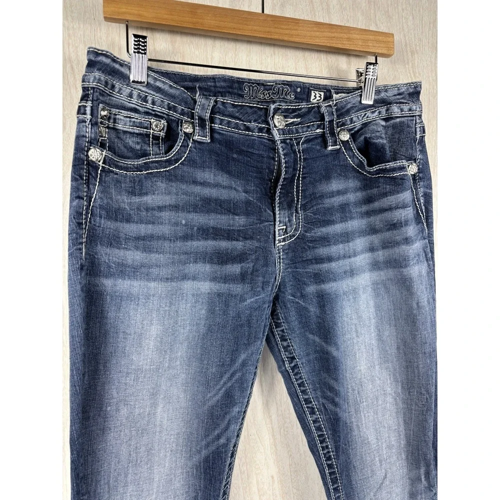 Miss Me Bootcut Jeans 33x33 Low Rise Embellished Pocket Y2K Womens Denim Chic